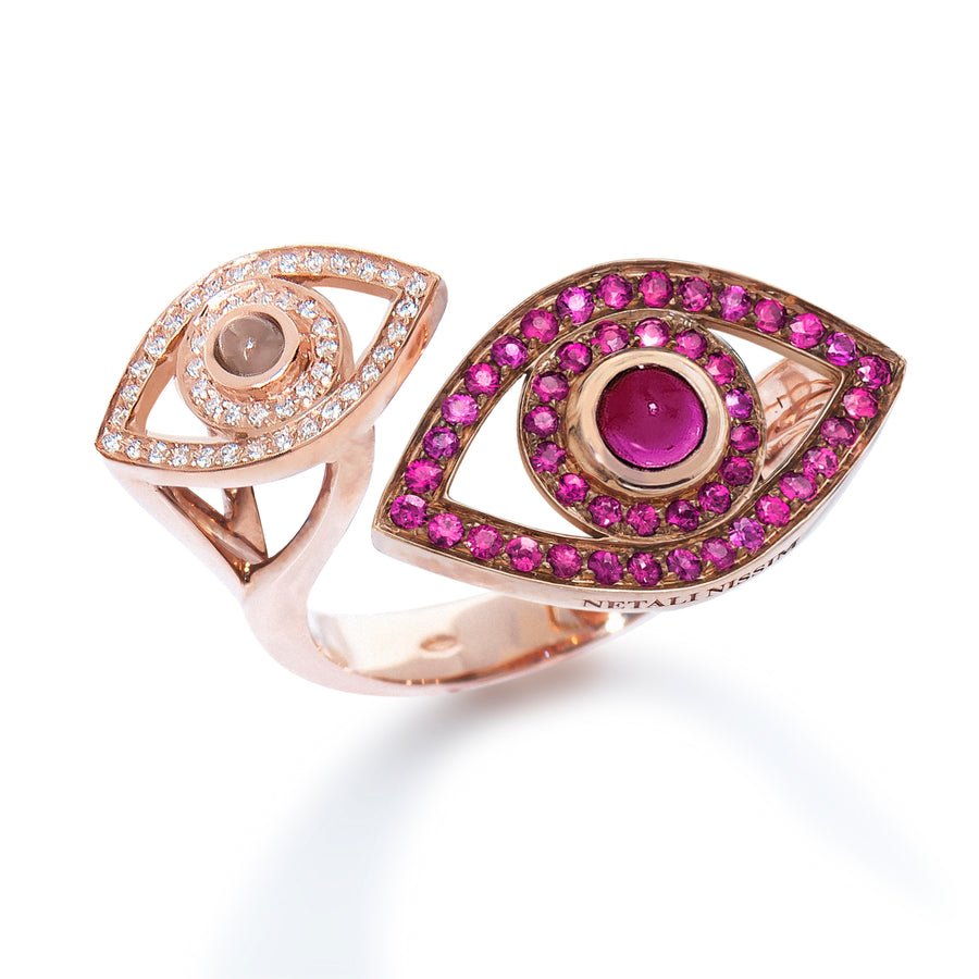 Double Eye Ring in 18K Gold with Quartz