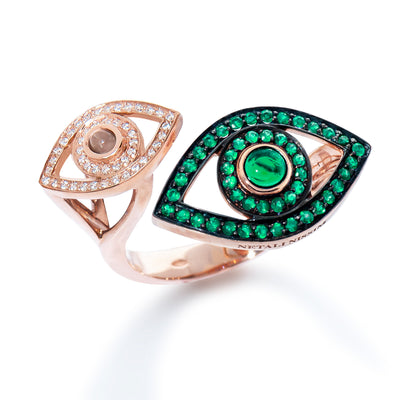 Double Eye Ring with Colored Stones and diamonds