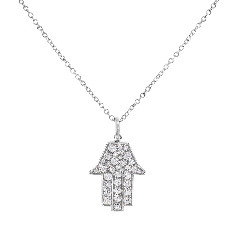 Large Hamsa Necklace in 18K Gold with White Diamonds