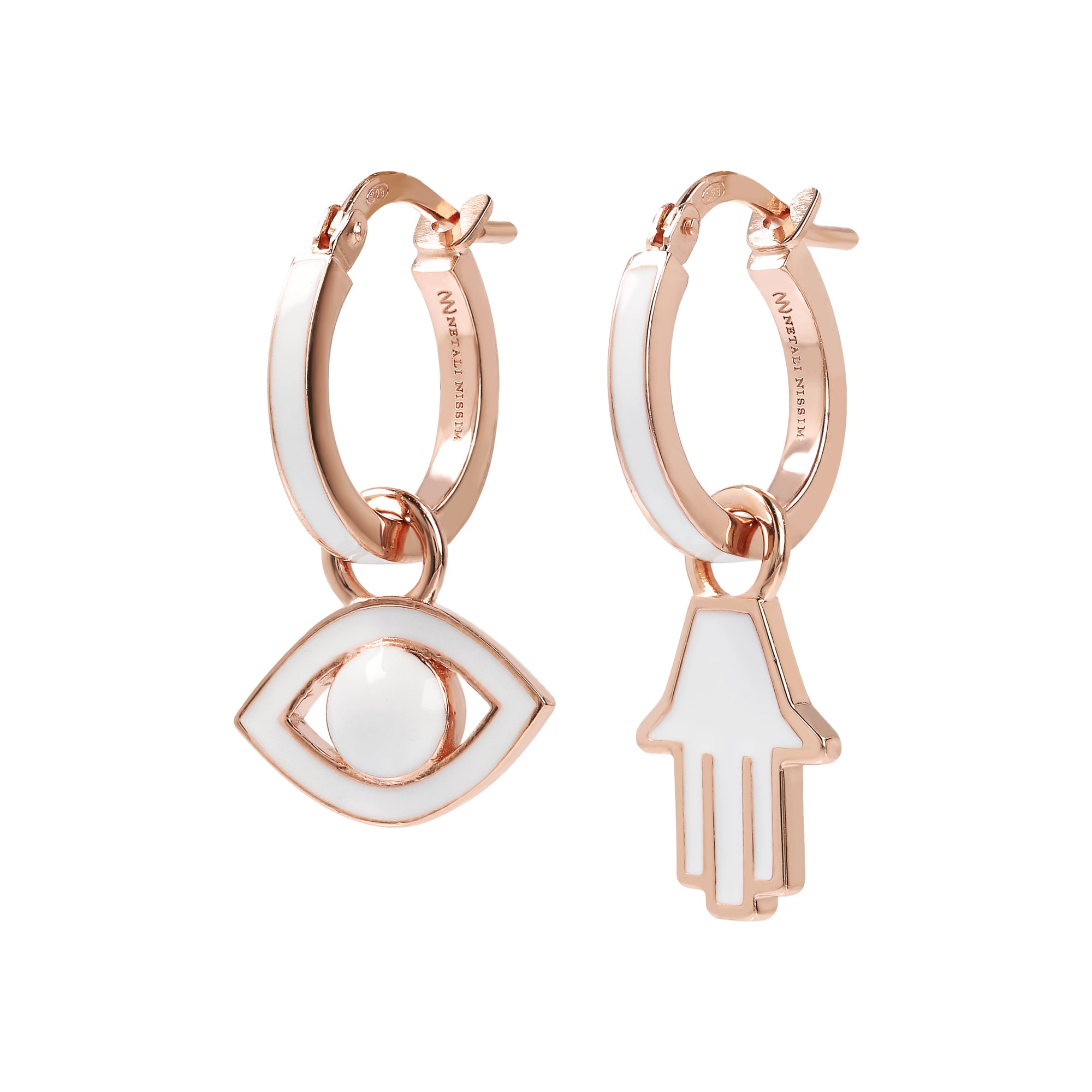 Mini Hoops with Eye and Chamsa White